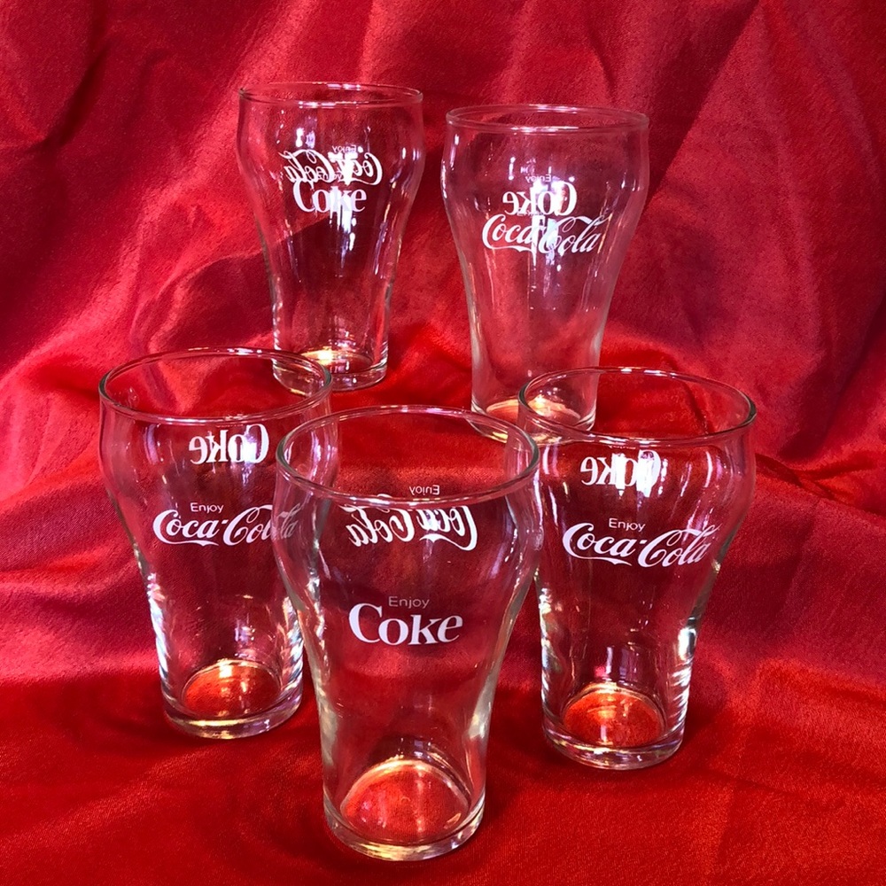 VGT Coca-Cola / Coke White logo Fountain Glasses 5 Inch tall set of 5